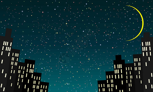 市内夜星空插画