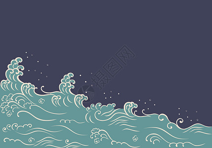 日式波浪和复制空间框架插图海啸冲浪绘画海景海浪卡通片风暴艺术背景图片