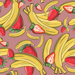 七宝万科彩色无缝图案与香蕉和草莓在老式万科插画