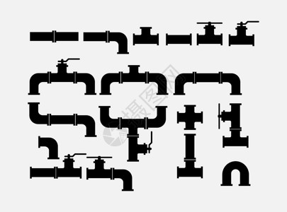 高端黑色管一套管道管和阀门的轮光图插画