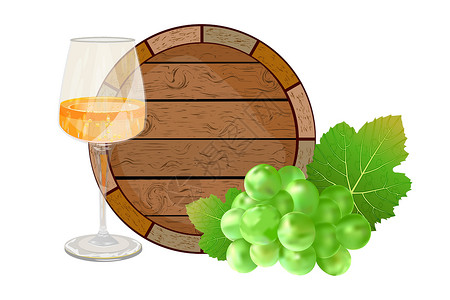 橡木酒桶在白色背景中隔绝的酒桶 葡萄酒和葡萄木桶叶子餐厅贮存花园藤蔓酒厂标识橡木木头插画