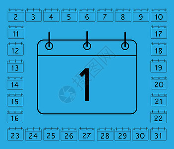 31天日历的方形大纲中的一组数字( 31天)背景图片
