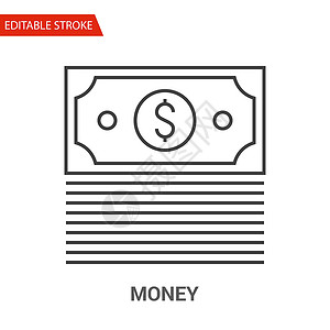 钱图标 细线矢量图货币投资白色插图标识商业财富金融现金黑色背景图片