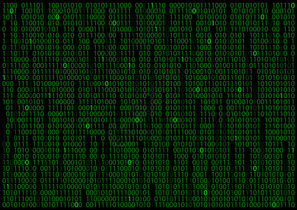 电脑上的数字含有消失代码的黑色背景上的二进制矩阵插画