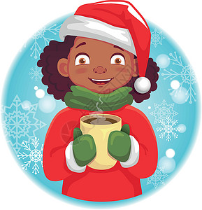 咖啡圣诞非洲裔美洲女孩拿着热杯设计图片
