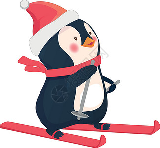 滑雪上企鹅卡通片婴儿滑雪板背景图片