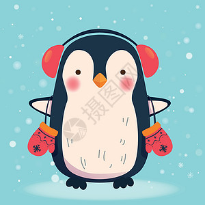 带耳机的企鹅婴儿卡通片背景图片