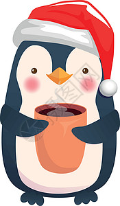 企鹅拿着一杯咖啡动物咖啡店杯子卡通片背景图片