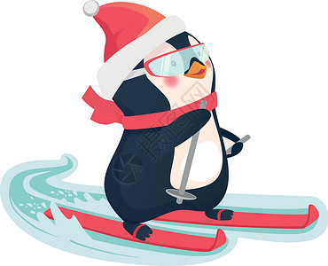 滑雪上企鹅季节滑雪板雪堆卡通片婴儿滑雪者背景图片