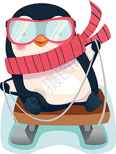 雪橇上的企鹅卡通片婴儿背景图片