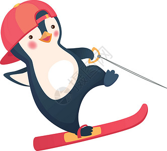 企鹅水滑雪孩子滑水板运动乐趣动物海浪背景图片