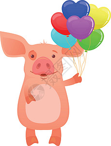 养气球的可爱猪婴儿红色插图快乐谷仓公猪礼物农场粉色动物背景图片