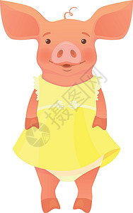 穿裙子的小猪猪肉孩子黄色衣服公猪卡通片插图动物背景图片