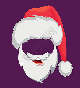 圣诞老人帽子和胡子胡须红色面具插图背景图片