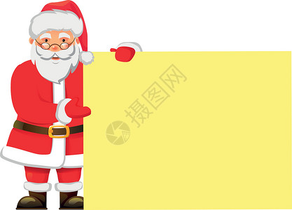 持有旗帜的圣诞老人帽子横幅空白海报插图广告牌卡片销售边界礼物背景图片