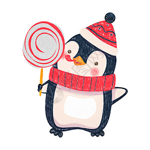 有圣诞糖果的企鹅婴儿绘画卡通片背景图片