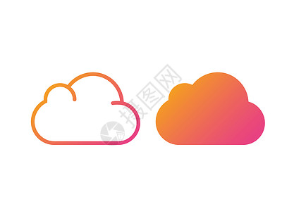 云彩图标渐变橙色至粉红色矢量多彩云薄线图标背景