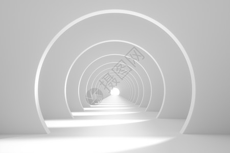 白色走廊明亮的白色隧道背景 3D翻译圆形几何学曲线走廊渲染框架空白建筑学圆圈建筑背景