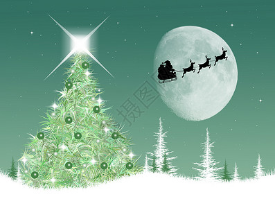 圣诞老人驯鹿圣诞明信片上的圣诞老人雪橇背景