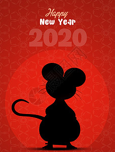 中华大鼠年庆典日历明信片文化插图卡通片老鼠快乐动物十二生肖背景图片