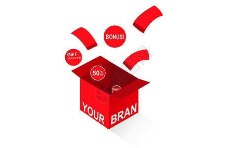 屋顶盒红色盒子 有球和牌的红盒 从盒子里弹出来 促销 低调插画