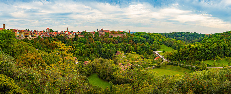 德国巴伐利亚罗森堡市城市石头天空蓝色城堡旅行建筑学堡垒历史文化树高清图片素材