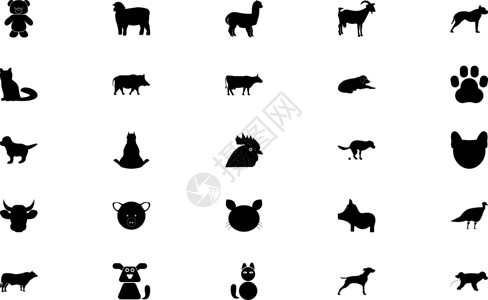 比特犬农场养宠物动物黑色成套固态图像插画