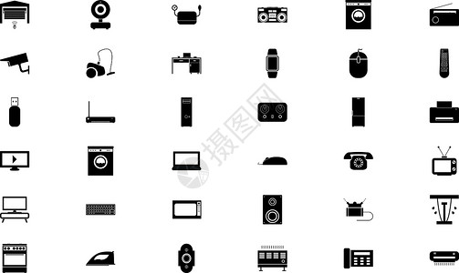 门铃消费者电子消费品黑色集固体风格图像设计图片