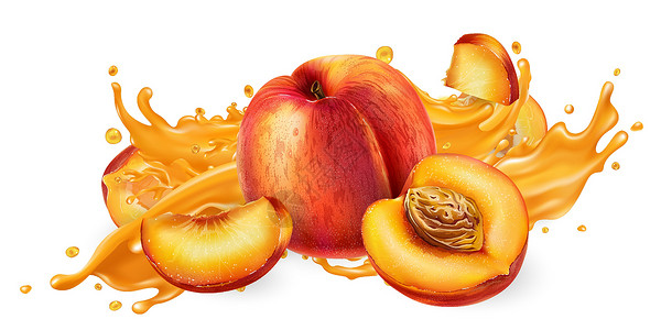 桃子果汁水果果汁和新鲜桃子味道美食健康咖啡店食物饮料食谱营养维生素菜单设计图片