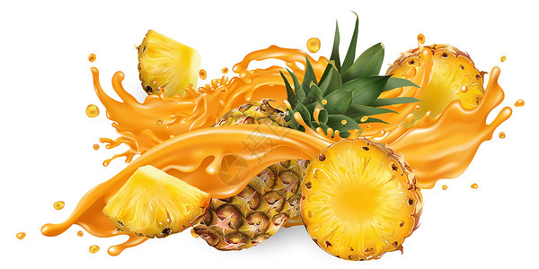 凤梨馅水果果汁和新鲜菠萝营养餐厅插图咖啡店食谱美食饮食热带凤梨健康设计图片