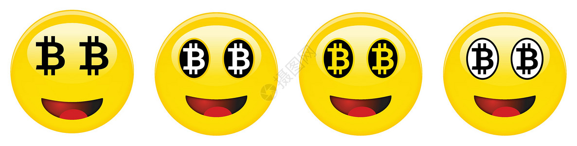bitcoinBitcoin微笑表情 黄笑3d moji 黑色和白色的btc符号代替眼睛和红张嘴设计图片