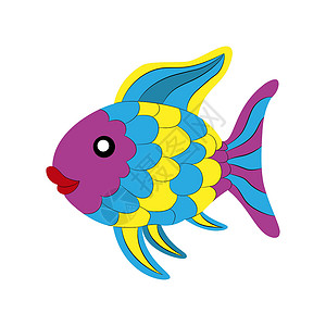 彩色鱼的简单轮廓图画背景图片
