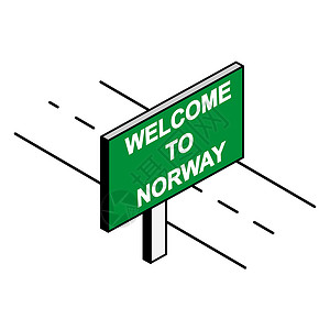 挪威特隆赫姆路边的广告牌上写着欢迎来到挪威插画