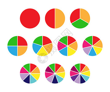 1至2岁1 2 3 4 5 6 7 8 9 10 个步骤或部分的彩色饼图集库存顺序报告空白图表概念圆圈绘画草图半径设计图片