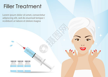提亮肤色快乐的妇女在脸上注射填料剂/肉毒杆菌设计图片