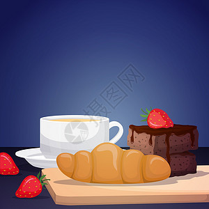 面包布朗尼黑森林蛋糕 木质桌上的食品摄影品插画