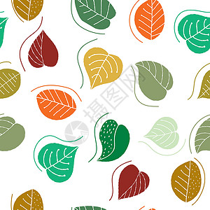 用于简单回缩的植物叶叶的矢量无缝颜色模式背景图片