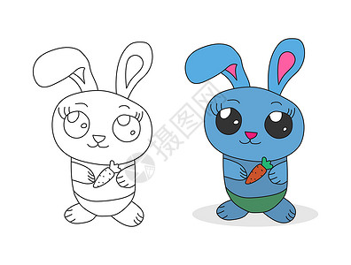 可爱手绘兔子可爱儿童漫画 兔子 一套剪贴 刺绣设计图片