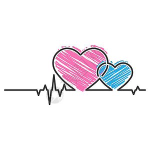 心脏病专家心脏和心脑脉冲 面条风格 光束矢量光度治疗品牌心脏病医生绘画蓝色心电图专家心律失常库存插画