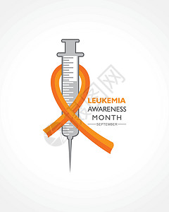 白血病认识月 含橙色彩带 9月观察世界机构血液学预防诊断橙子国家淋巴瘤治疗宣传设计图片