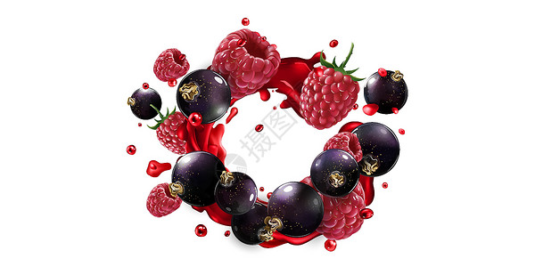 红香妃葡萄干红果汁喷洒中的黑草莓和浆饮料食谱飞溅液体广告咖啡店饮食食物营养覆盆子设计图片