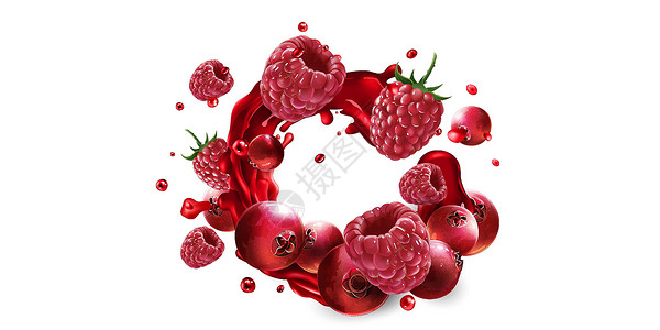 大红枣儿甜又香红果汁喷洒的香莓和草莓液体维生素营养广告食谱饮食水果浆果菜单健康设计图片