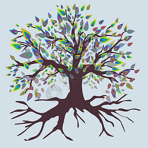 德鲁伊彩虹版粗糙的一棵生命树插画
