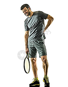 成年网球运动员男子身体疼痛伤害 孤立白背景的孤立白背景背景图片