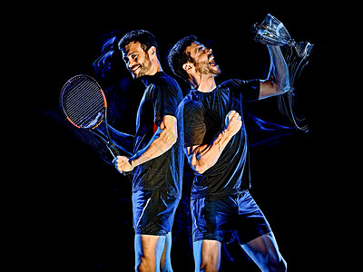 网球玩家男子轻绘画孤立的黑色背景运动白色光绘工作室成功优胜者男性男人竞赛胜利背景图片