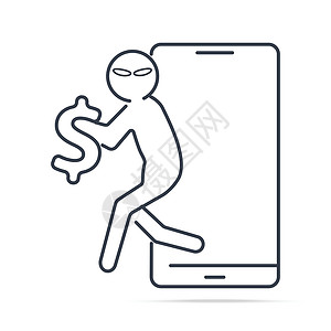 黑客盗用智能手机和美元符号图标的钱设计图片