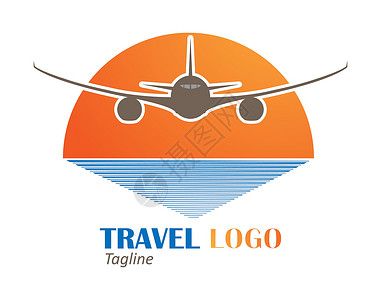 索道上游客旅行标志 日落和海洋背景的飞机 日期旅游手绘空白品牌草图贴纸观光标识集体航班设计图片