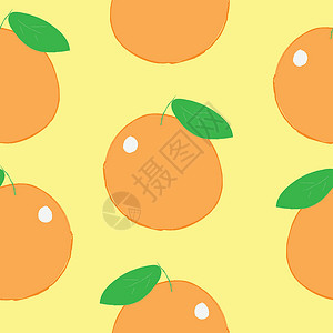 有叶子的橙色无缝图案纺织品装饰品插图饮食织物圆圈植物橙子果汁手绘背景图片