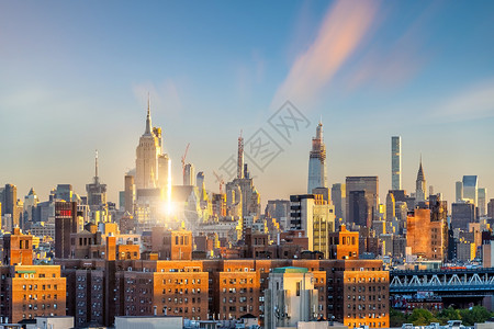纽约市中市天际     美丽的城市风景天线旅行商业地标日落蓝色市中心天空建筑学城市著名的高清图片素材