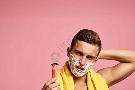 纯皮肤粉色底底皮 复制空间治疗头发身体护理男人卫生微笑成人眼睛男生背景图片